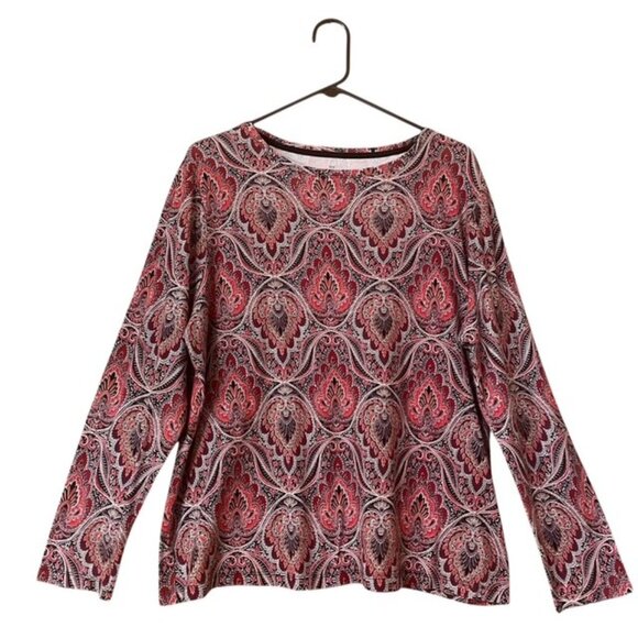 TALBOTS WOMAN Paisley Print Pima Cotton Long Sleeve Top - Size 2X - Picture 1 of 5